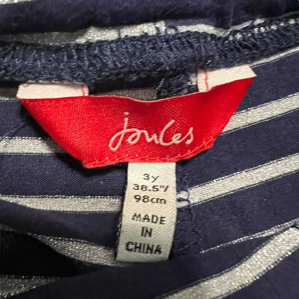 Joules 3Y Navy & Metallic Silver Striped Leggings